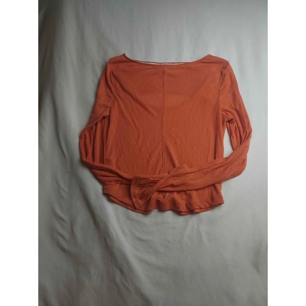 Free People FP Movement Ribbed Cutout Long Sleeve Top Rust Orange Womens Medium